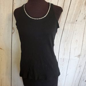 Charlotte Russe black racerback tank top with silver bead trim at the neckline L